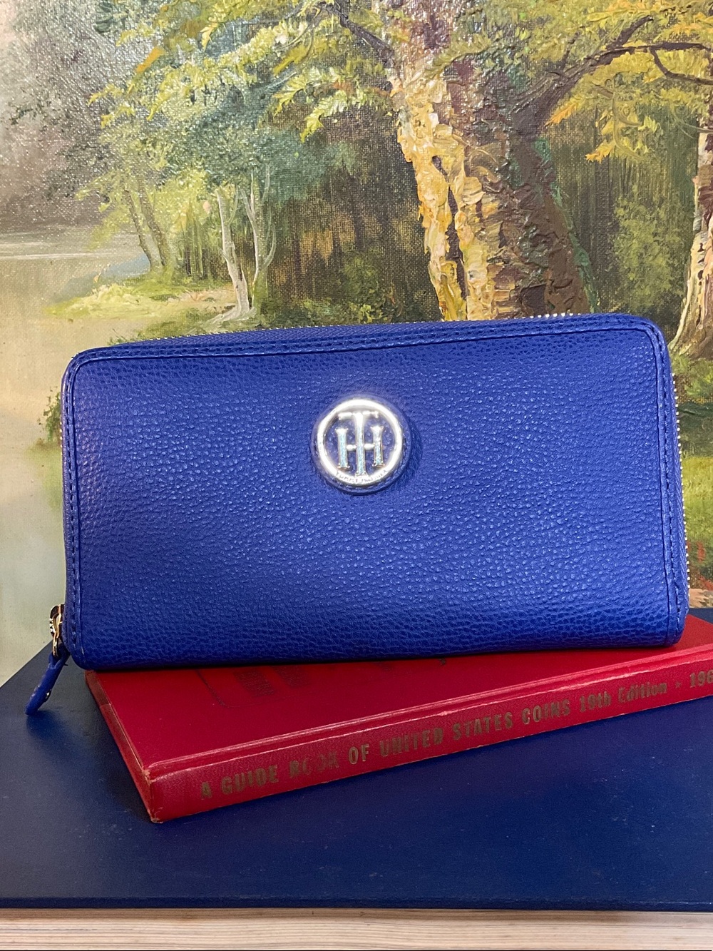 Tommy Hilfiger Cobalt Blue Pebbled Zip Wallet with Silver Logo